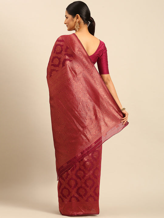 Magenta Cotton Saree With Blouse Piece
