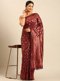 Burgundy Cotton Saree With Blouse Piece