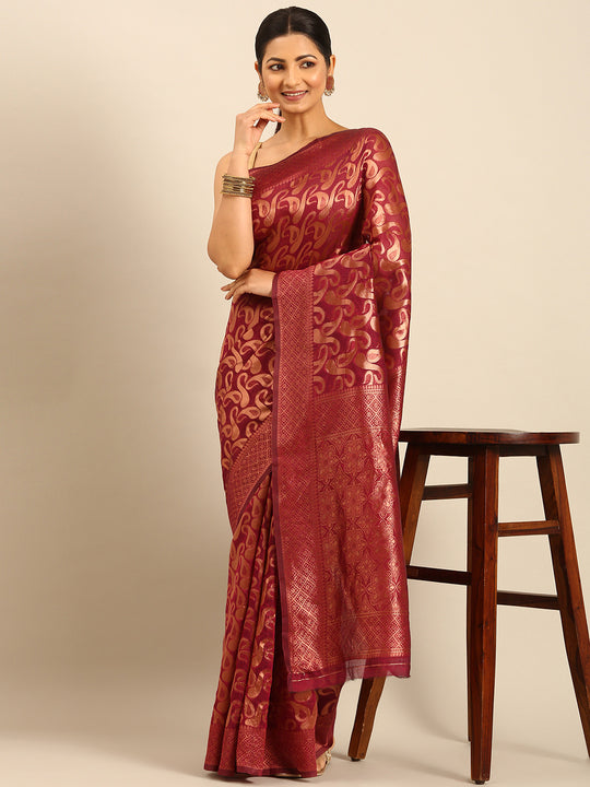 Magenta Cotton Saree With Blouse Piece