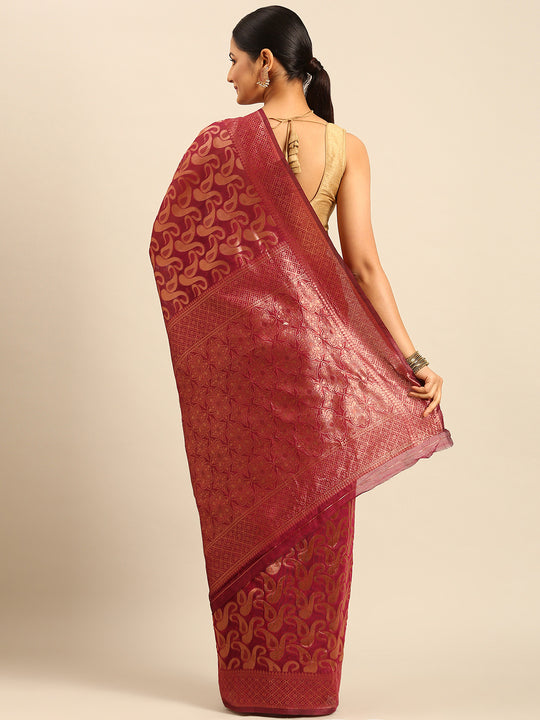 Magenta Cotton Saree With Blouse Piece