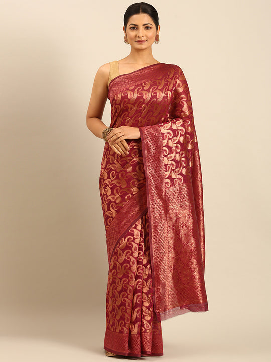 Magenta Cotton Saree With Blouse Piece