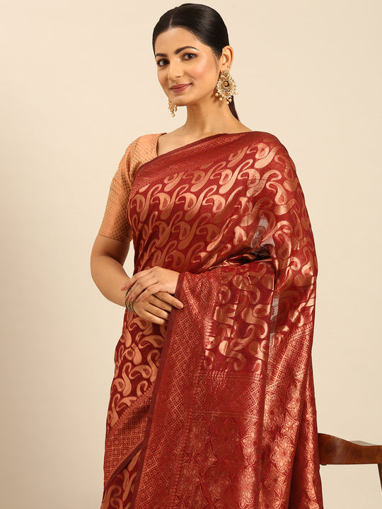 Maroon Cotton Saree With Blouse Piece