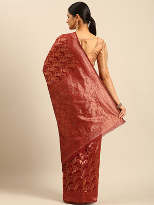 Maroon Cotton Saree With Blouse Piece