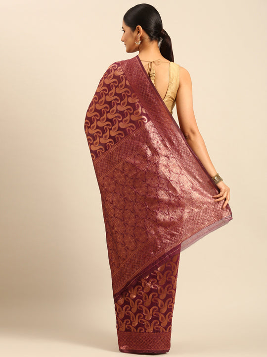 Purple Cotton Saree With Blouse Piece