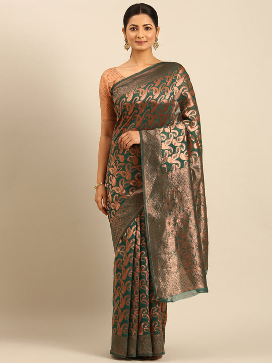 Green Cotton Saree With Blouse Piece