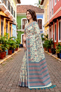 Blue Cotton Blend Woven Work Traditional Saree
