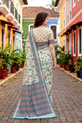 Blue Cotton Blend Woven Work Traditional Saree