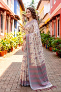 Red Cotton Blend Woven Work Traditional Saree