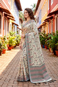 Purple Cotton Blend Woven Work Traditional Saree