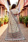 Purple Cotton Blend Woven Work Traditional Saree