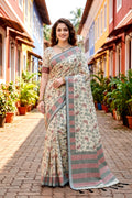 Purple Cotton Blend Woven Work Traditional Saree