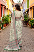 Green Cotton Blend Woven Work Traditional Saree