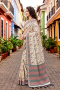 Red Cotton Blend Woven Work Traditional Saree