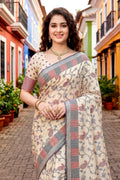 Red Cotton Blend Woven Work Traditional Saree