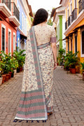 Red Cotton Blend Woven Work Traditional Saree