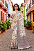 Red Cotton Blend Woven Work Traditional Saree