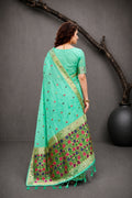 Aqua Mint Green Cotton Blend Woven Work Traditional Saree