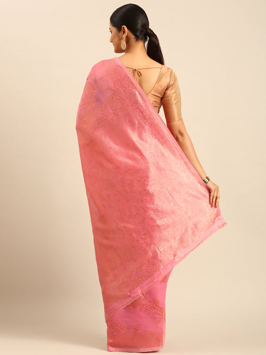 Pink Cotton Saree With Blouse Piece