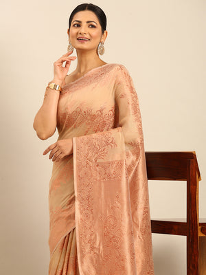 Beige Cotton Saree With Blouse Piece