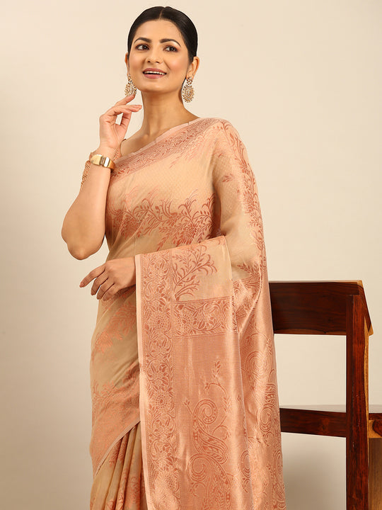 Beige Cotton Saree With Blouse Piece
