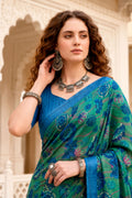Peacock Green Georgette Woven Work Traditional Saree