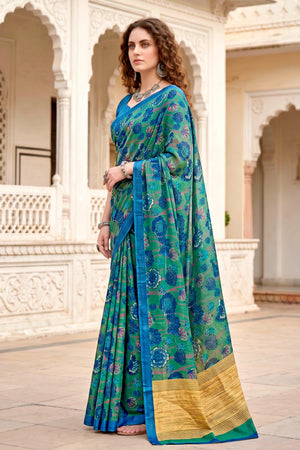 Peacock Green Georgette Woven Work Traditional Saree