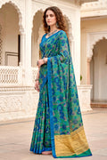 Peacock Green Georgette Woven Work Traditional Saree