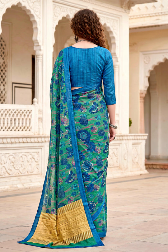 Peacock Green Georgette Woven Work Traditional Saree