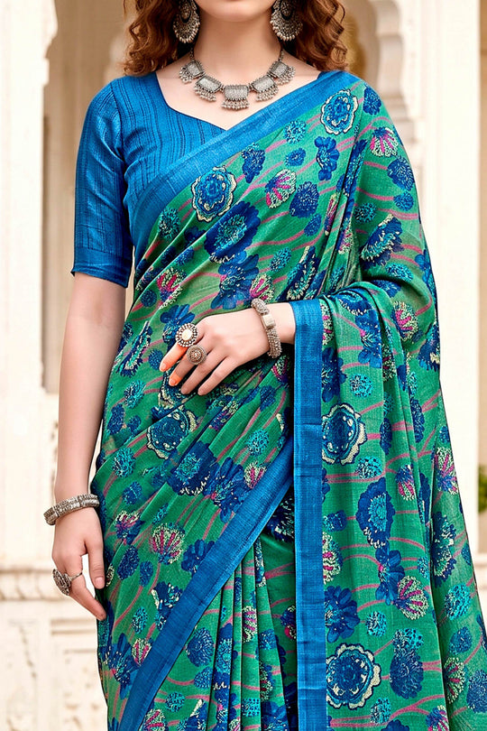 Peacock Green Georgette Woven Work Traditional Saree