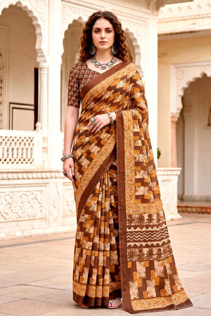Coffee Brown Georgette Woven Work Traditional Saree