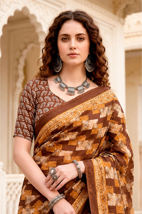 Coffee Brown Georgette Woven Work Traditional Saree
