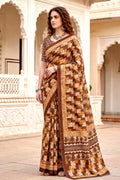 Coffee Brown Georgette Woven Work Traditional Saree