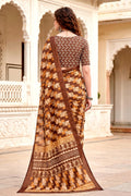 Coffee Brown Georgette Woven Work Traditional Saree