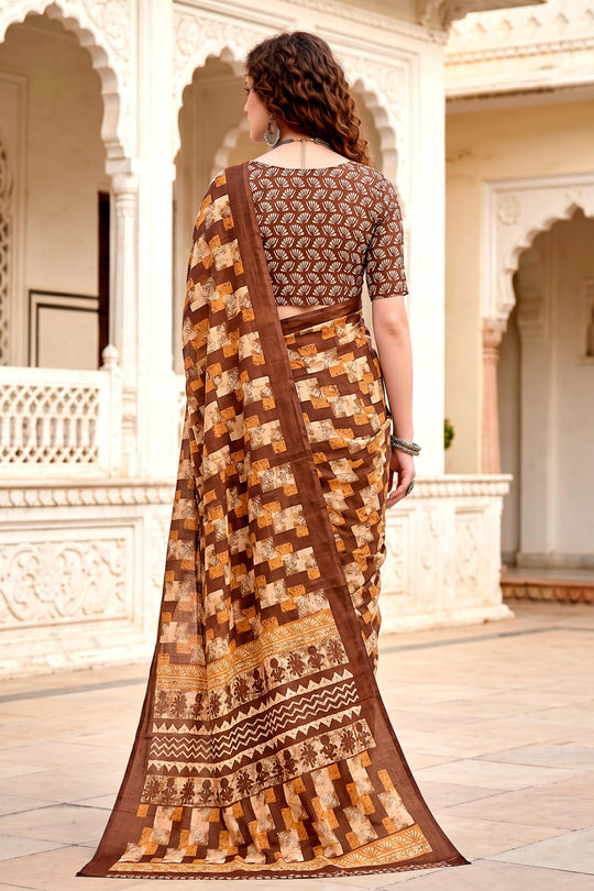 Coffee Brown Georgette Woven Work Traditional Saree