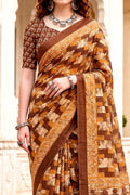 Coffee Brown Georgette Woven Work Traditional Saree