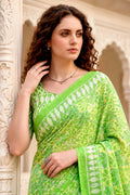 Parrot Green Georgette Woven Work Traditional Saree