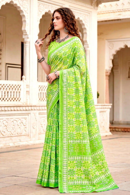Parrot Green Georgette Woven Work Traditional Saree