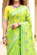 Parrot Green Georgette Woven Work Traditional Saree