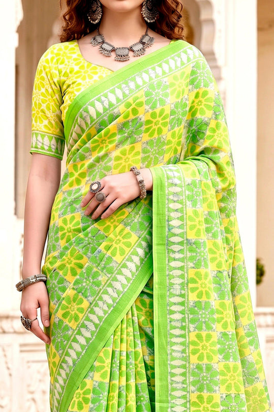 Parrot Green Georgette Woven Work Traditional Saree