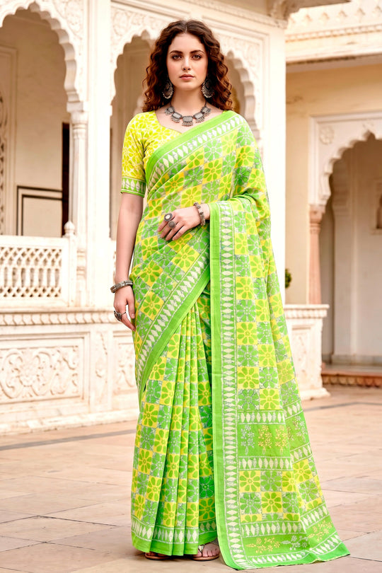 Parrot Green Georgette Woven Work Traditional Saree