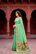 Mint Green Cotton Blend Woven Work Traditional Saree