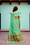 Mint Green Cotton Blend Woven Work Traditional Saree