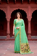 Mint Green Cotton Blend Woven Work Traditional Saree
