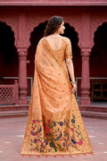 Peach Cotton Blend Woven Work Traditional Saree