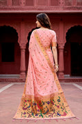 Baby Pink Cotton Blend Woven Work Traditional Saree