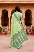 Green Cotton Blend Woven Work Traditional Saree
