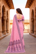 Pink Cotton Blend Woven Work Traditional Saree