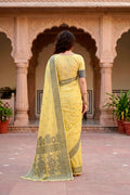 Yellow Cotton Blend Woven Work Traditional Saree