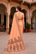 Peach Cotton Blend Woven Work Traditional Saree