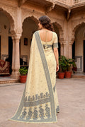 Light Yellow Cotton Blend Woven Work Traditional Saree